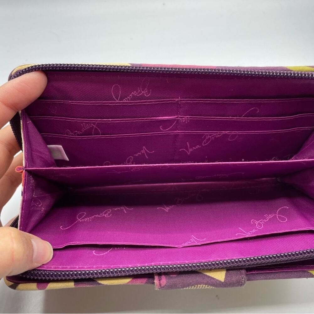 Vera Bradley Purple Floral Full Zip Wallet Accordion Paisley Fabric - Picture 3 of 9